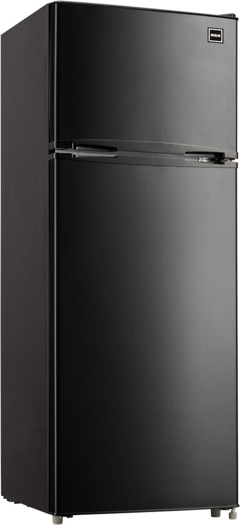 RCA RFR741-BLACK Apartment Size-Top Freezer-2 Door Fridge-Adjustable Thermostat Control-Black-7.5 Cubic Feet