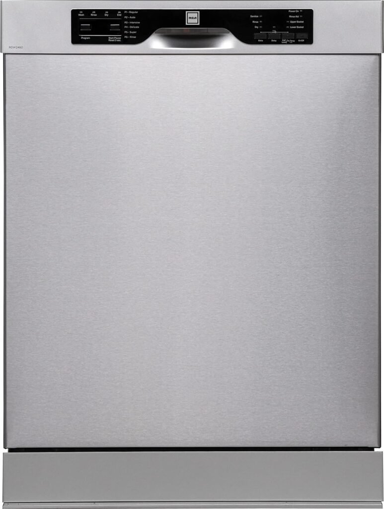 RCA RZ0842 Front Control-Built in FULLSIZE Dishwasher, 57 DBA, Stainless Steel, 24” WIDE, Stainless