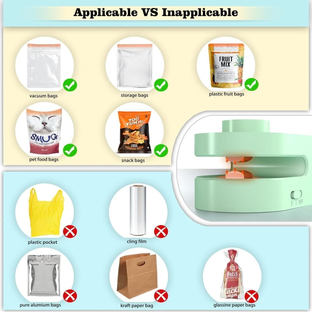 Rechargeable Mini Bag Sealer, 2 in 1 Heat Sealer and Cutter for Snack Chip Plastic Bags, for Food Storage and Freshness Rechargeable Mini Bag Sealer, 2 in 1 Heat Sealer and Cutter for Snack Chip Plastic Bags, for Food Storage and Freshness