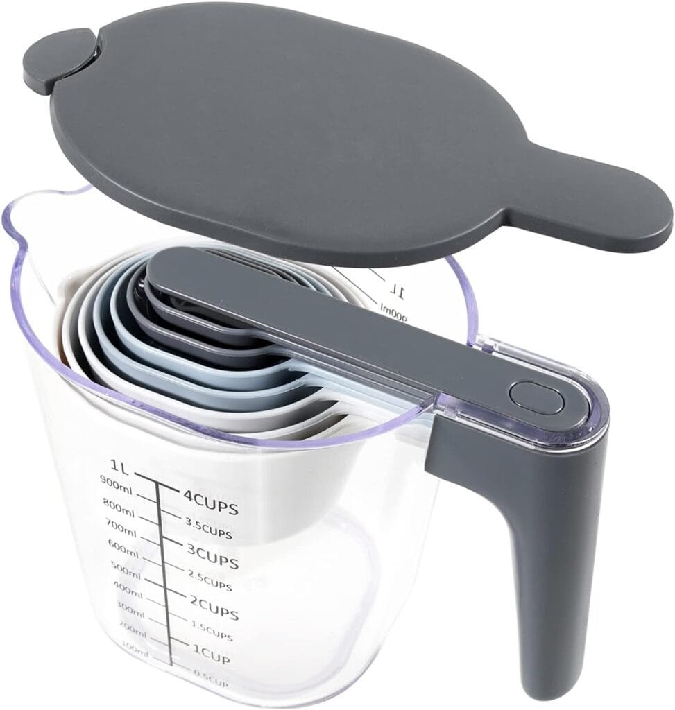 Recogwood 10 Pieces Measuring Cups and Spoons set, Stackable Measuring Cup with Lid, Kitchen Cooking Baking Measuring Spoons Set for Liquid and Dry, BPA Free, Dishwasher Safe Recogwood 10 Pieces Measuring Cups and Spoons set, Stackable Measuring Cup with Lid, Kitchen Cooking Baking Measuring Spoons Set for Liquid and Dry, BPA Free, Dishwasher Safe