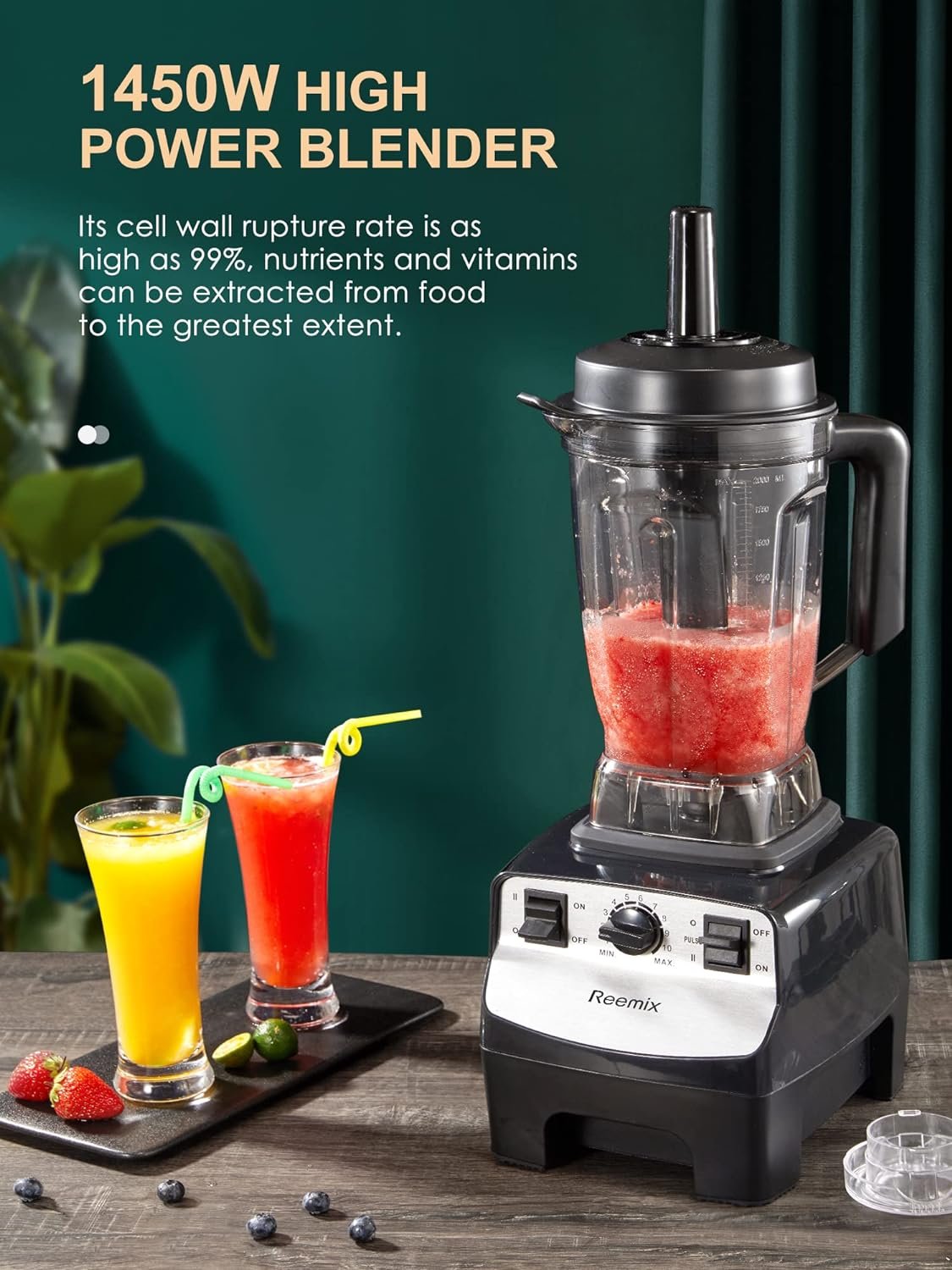 Reemix Counter Blender Smoothie Maker, 1450W Professional High Speed Blenders for Kitchen, 10 Speed Control, 68 oz BPA-Free Tritan Container, 8 Titanium Stainless Steel Blade for Ice/Soup/Nuts