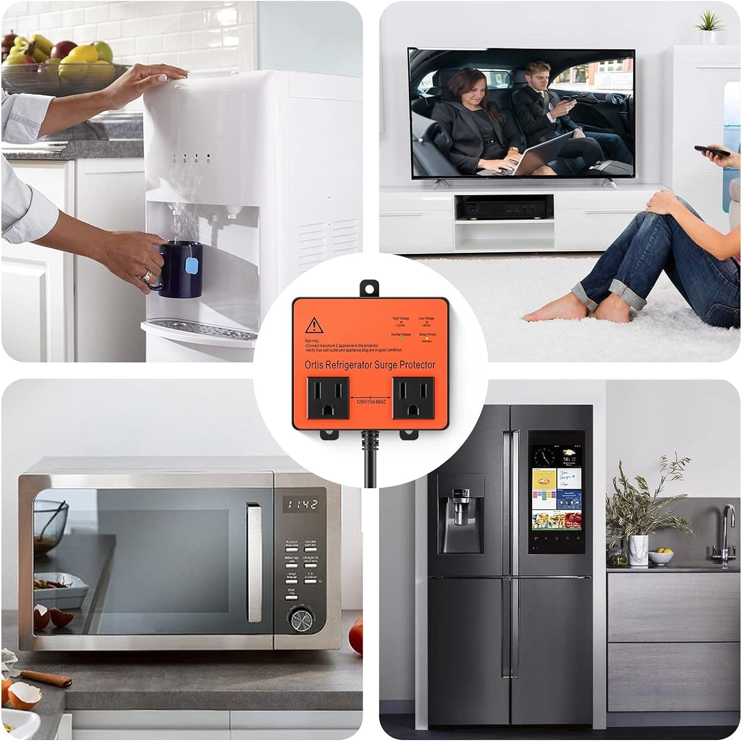 Refrigerator Surge Protector, Ortis Double Outlet Voltage Protector for Home Appliances with Time Delay, Protects Against Brownout, Spike, Instant Surge All Voltage Abnormalities, Orange Refrigerator Surge Protector, Ortis Double Outlet Voltage Protector for Home Appliances with Time Delay, Protects Against Brownout, Spike, Instant Surge All Voltage Abnormalities, Orange