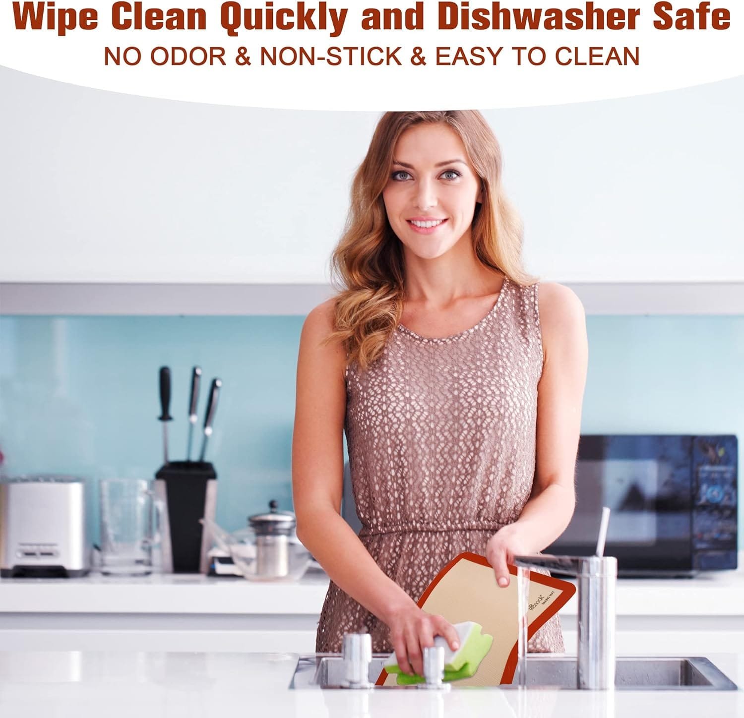 Renook Silicone Baking Mat, BPA-Free Grade Food Pastry Mat,100% Non-Stick Reusable Food Safe Silicone Baking Sheet with Oil Brush  Shovel,Kitchen Counter Mat for Oven Liner Mat (7 pack)