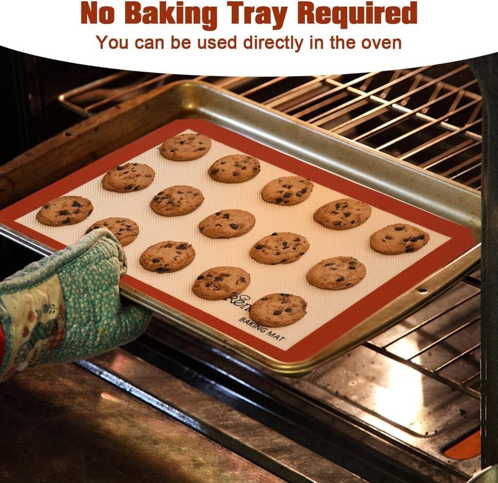 RENOOK Silicone Baking Mats Set of 5, BPA-free grade food baking mat, 100% Non-Stick Reusable Food Safe Liners  Silicone Brush- Macaron, Pastry, Cookie.
