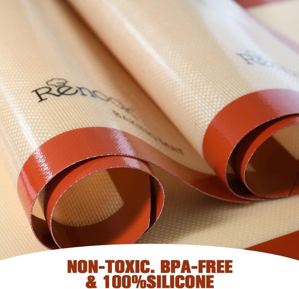 RENOOK Silicone Baking Mats Set of 5, BPA-free grade food baking mat, 100% Non-Stick Reusable Food Safe Liners  Silicone Brush- Macaron, Pastry, Cookie.