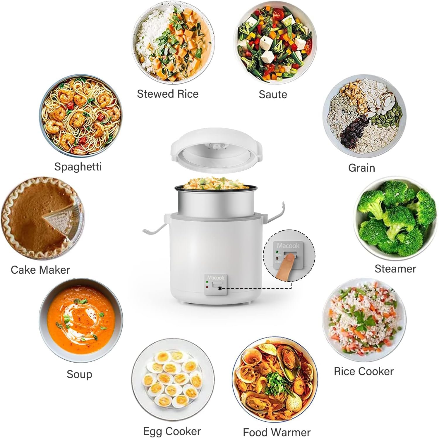 Rice Cooker Small 1-1.5 Cups Uncooked(3 Cups Cooked), Mini Rice Cooker with Removable Nonstick Pot, One TouchKeep Warm Function, Travel Rice Cooker for Soup Grain Oatmeal Veggie, White