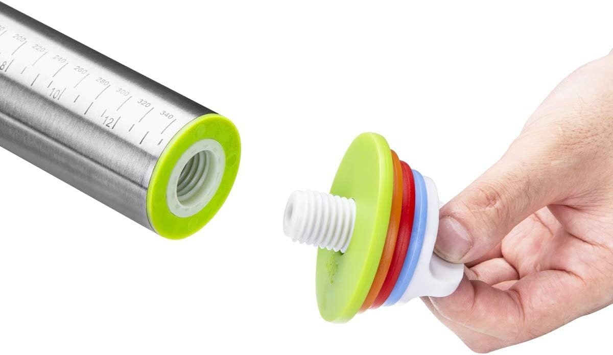 Rolling Pin and Pastry Baking Mat Set, Rolling Pins with Adjustable Thickness Rings, Stainless Steel Dough Roller for Baking Fondant, Pizza, Pie, Pastry, Pasta, Cookies (Black Mat)