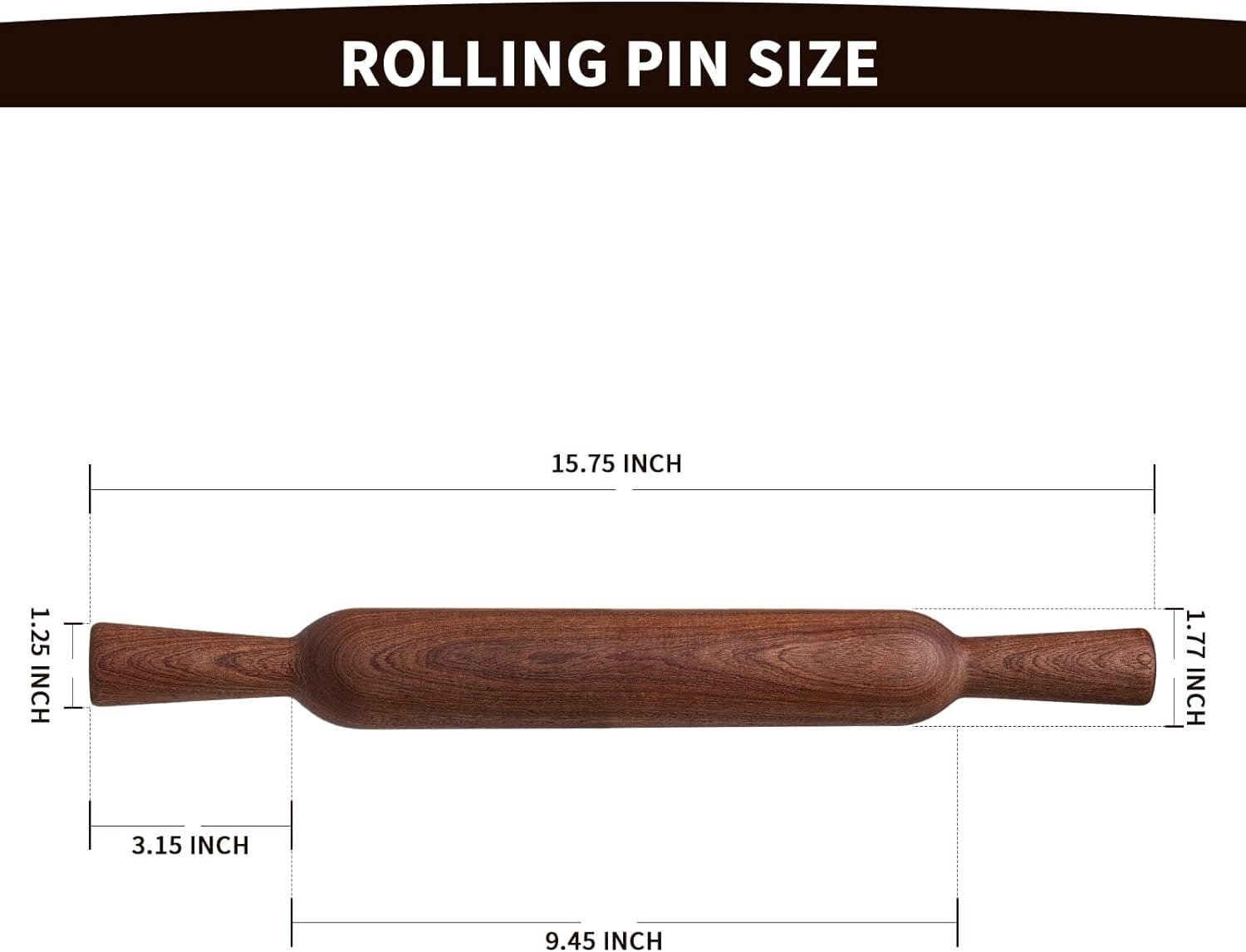 Rolling Pin for Baking, 15.75-Inch Wood Pizza Dough Roller with Handle, Briout Wooden Rolling Pins Baking Utensils for Bread Pastry Fondant