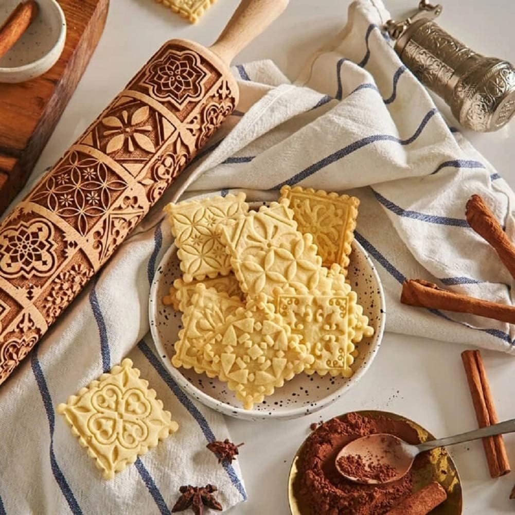 Rolling Pins for Baking, Christmas Wooden Rolling Pin, Deep Engraved Embossing Rolling Pin Kitchen Decor Tools for Baking Embossed Cookies Rolling Pins for Baking, Christmas Wooden Rolling Pin, Deep Engraved Embossing Rolling Pin Kitchen Decor Tools for Baking Embossed Cookies