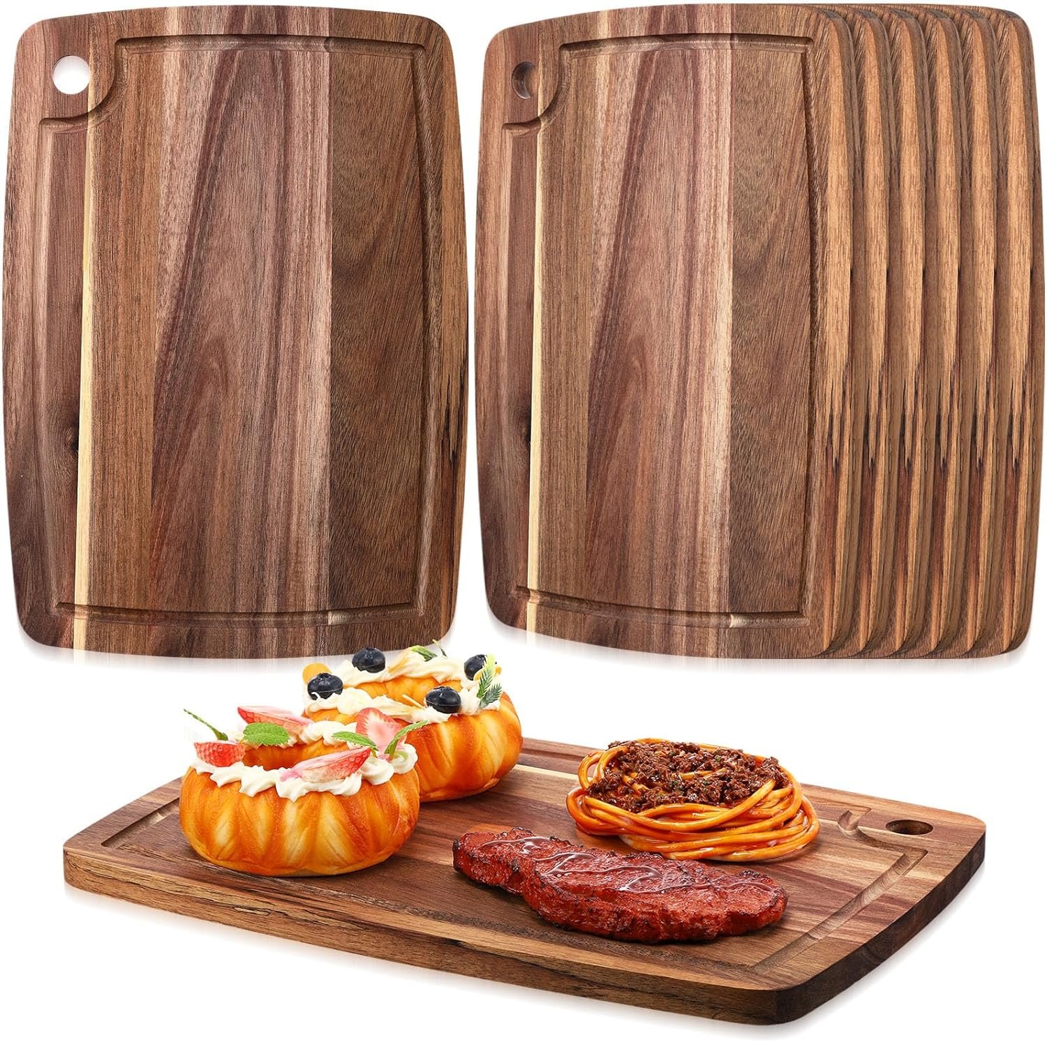 roshtia-6-pieces-acacia-wood-cutting-board-kitchen-wooden-chopping-board-with-juice-groove-reversible-charcuterie-servin - Cooking Appliance World