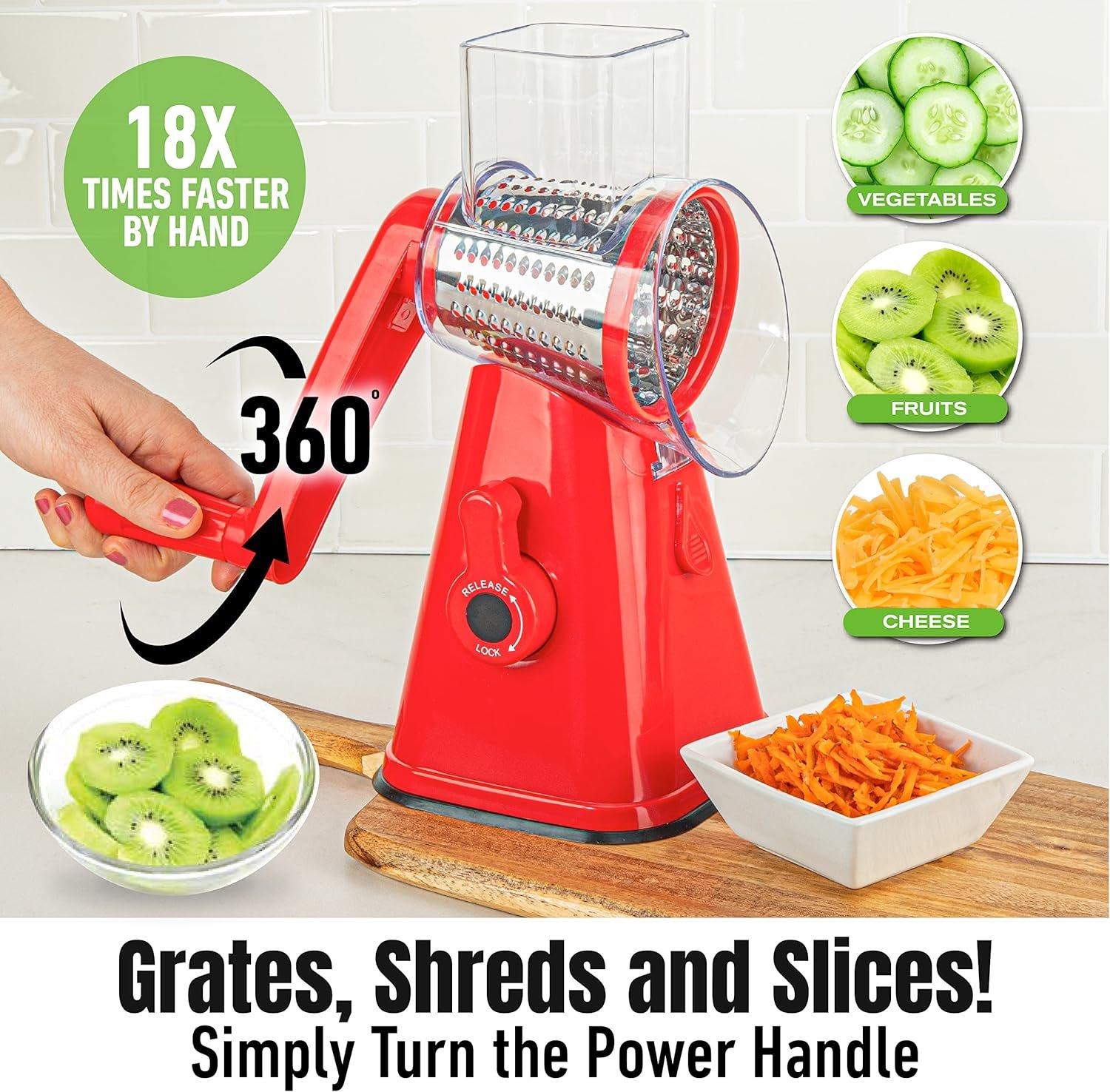 Rotary Cheese Grater with Handle, Cheese Grater Hand Crank, Fast Cutting Grater for Kitchen with 3 Interchangeable Blades, Vegetable Slicer, Cheese Shredder with Suction Cup Base, Dishwasher Safe Rotary Cheese Grater with Handle, Cheese Grater Hand Crank, Fast Cutting Grater for Kitchen with 3 Interchangeable Blades, Vegetable Slicer, Cheese Shredder with Suction Cup Base, Dishwasher Safe