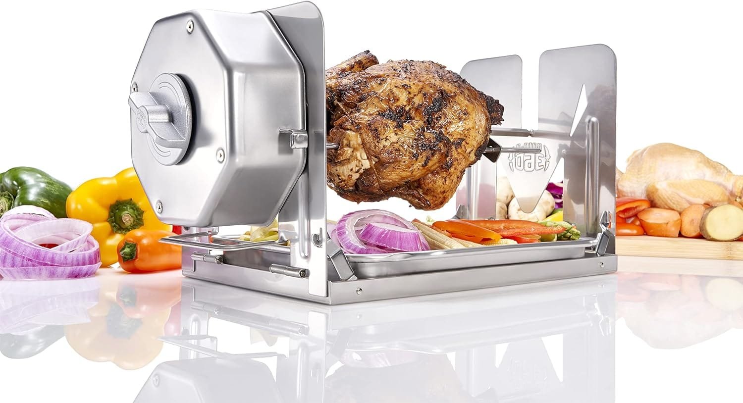 ROTO-Q 360 Cordless Universal Rotisserie Kit for Grills Ovens and Smokers - Non-Electric Wind-up Spit Roaster, Gas or Charcoal BBQ - Compatible with Kamado Joe Green Egg Kettle (Black)