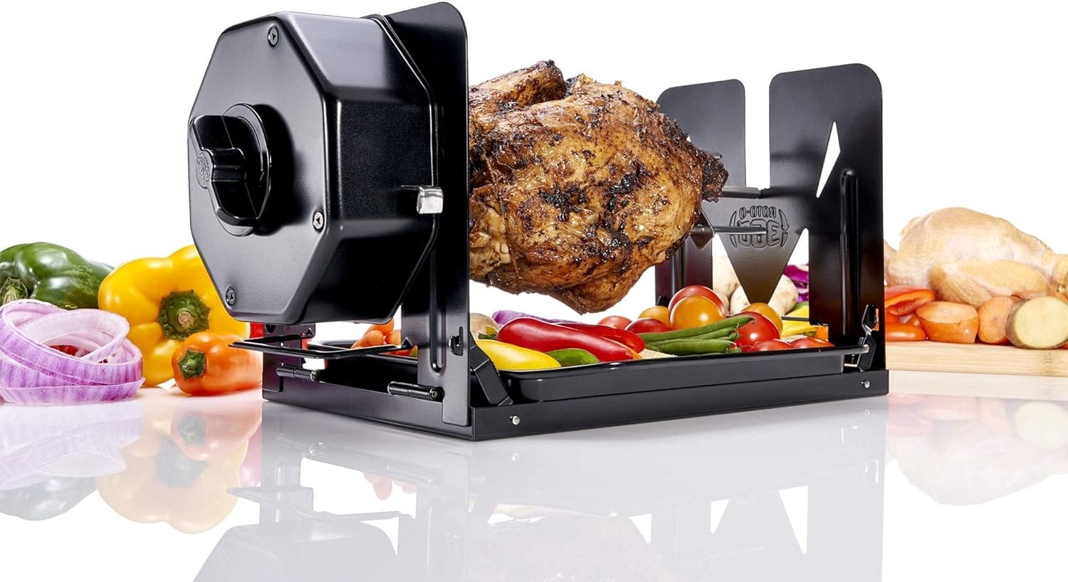 ROTO-Q 360 Cordless Universal Rotisserie Kit for Grills Ovens and Smokers - Non-Electric Wind-up Spit Roaster, Gas or Charcoal BBQ - Compatible with Kamado Joe Green Egg Kettle (Black)