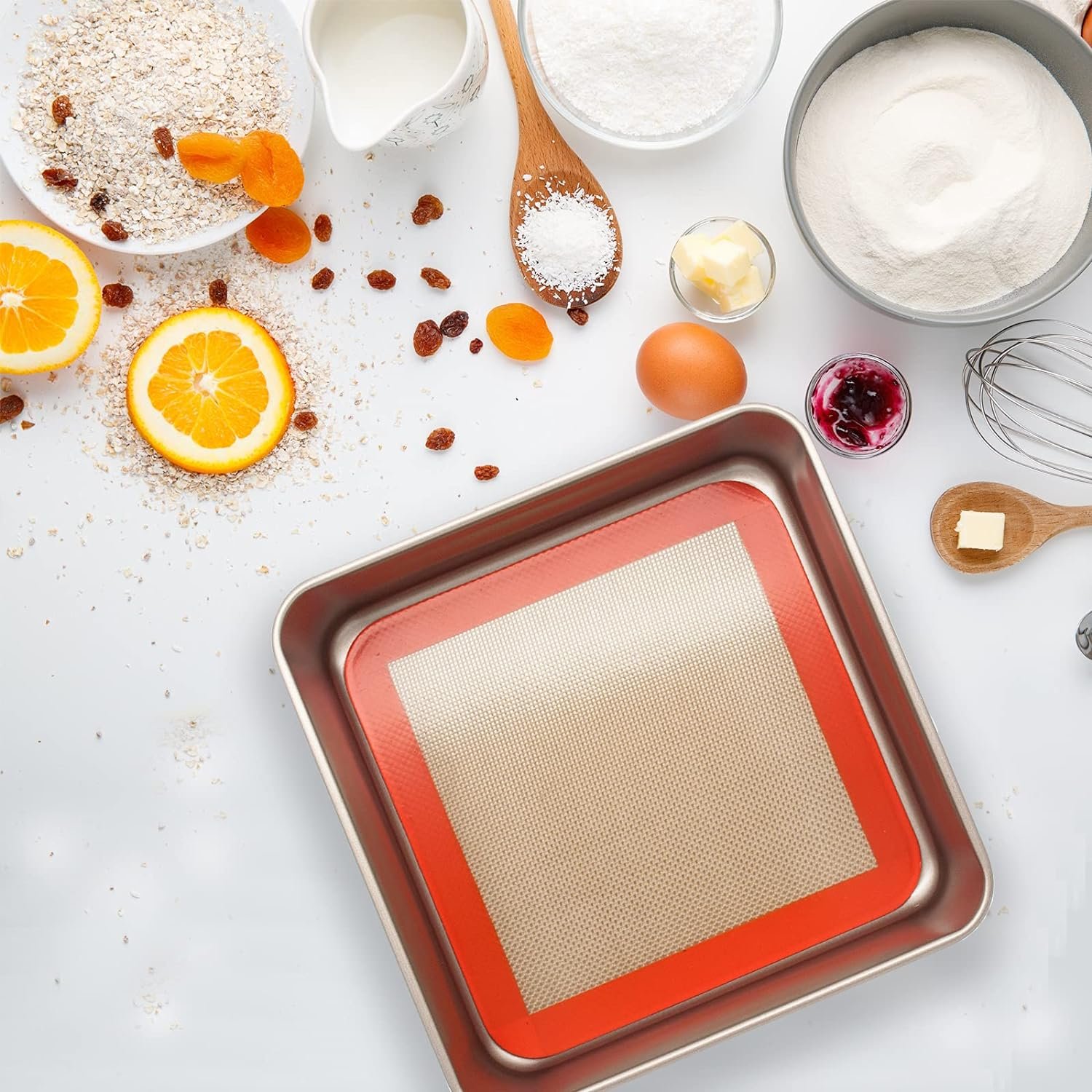 Round Silicone Baking Mats for 8 Inch Cake Pan, Food Grade, Non-Stick, Reusable Silicone Mat for Baking Pan for Bread/Tortilla/Macaron/Pastry/Pie/Bun or 9 Inch Pizza Pan, 2PCS