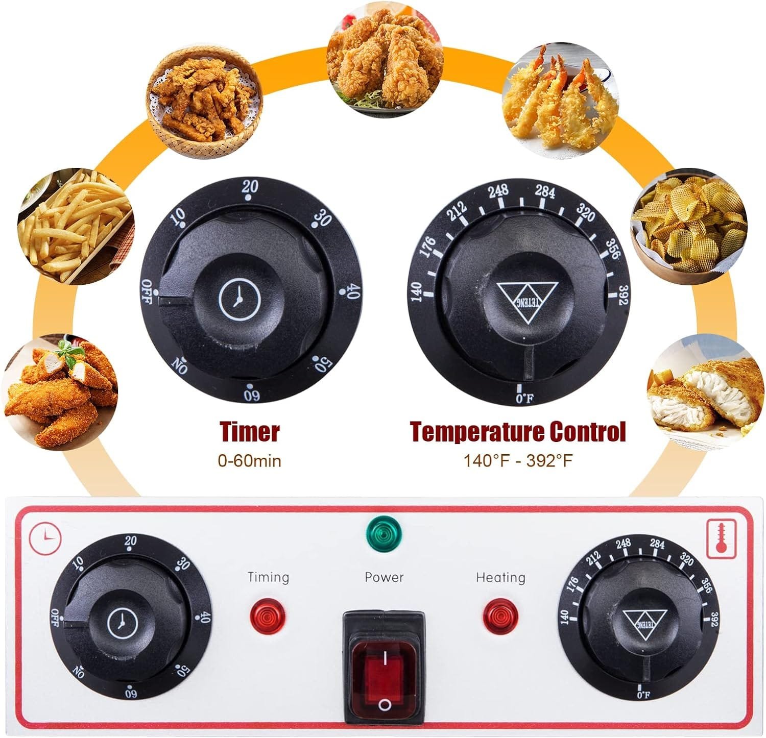 ROVSUN 11.4QT/10.8L Electric Deep Fryer w/ 60-Min Timer, Overheat Protection, Temperature Control  Basket, 2500W Fat Fryer Frying Machine Commercial Countertop Fryer for Kitchen Home Restaurant