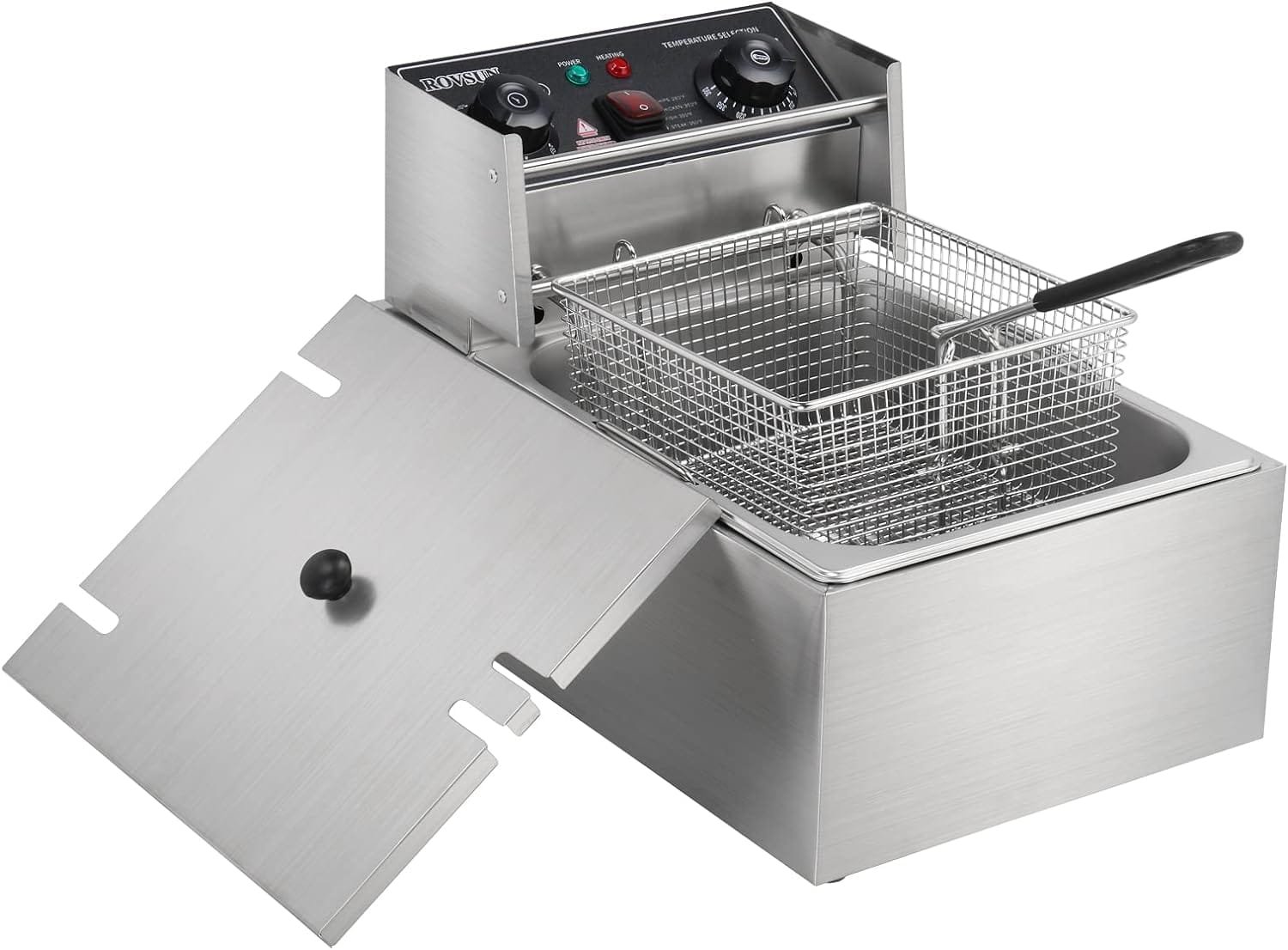 ROVSUN 11.4QT/10.8L Electric Deep Fryer w/ 60-Min Timer, Overheat Protection, Temperature Control  Basket, 2500W Fat Fryer Frying Machine Commercial Countertop Fryer for Kitchen Home Restaurant