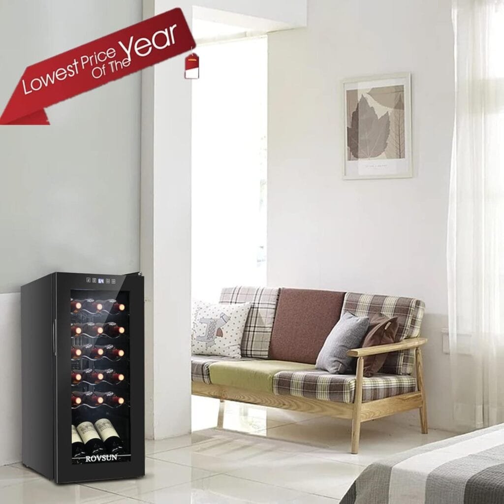 ROVSUN 18 Bottle Wine Fridge, Freestanding Compressor Wine Cooler Refrigerator, Beverage Wine Chiller with Digital Temperature Control  Double-layer Glass Door for Red White Wine, Champagne, Beer
