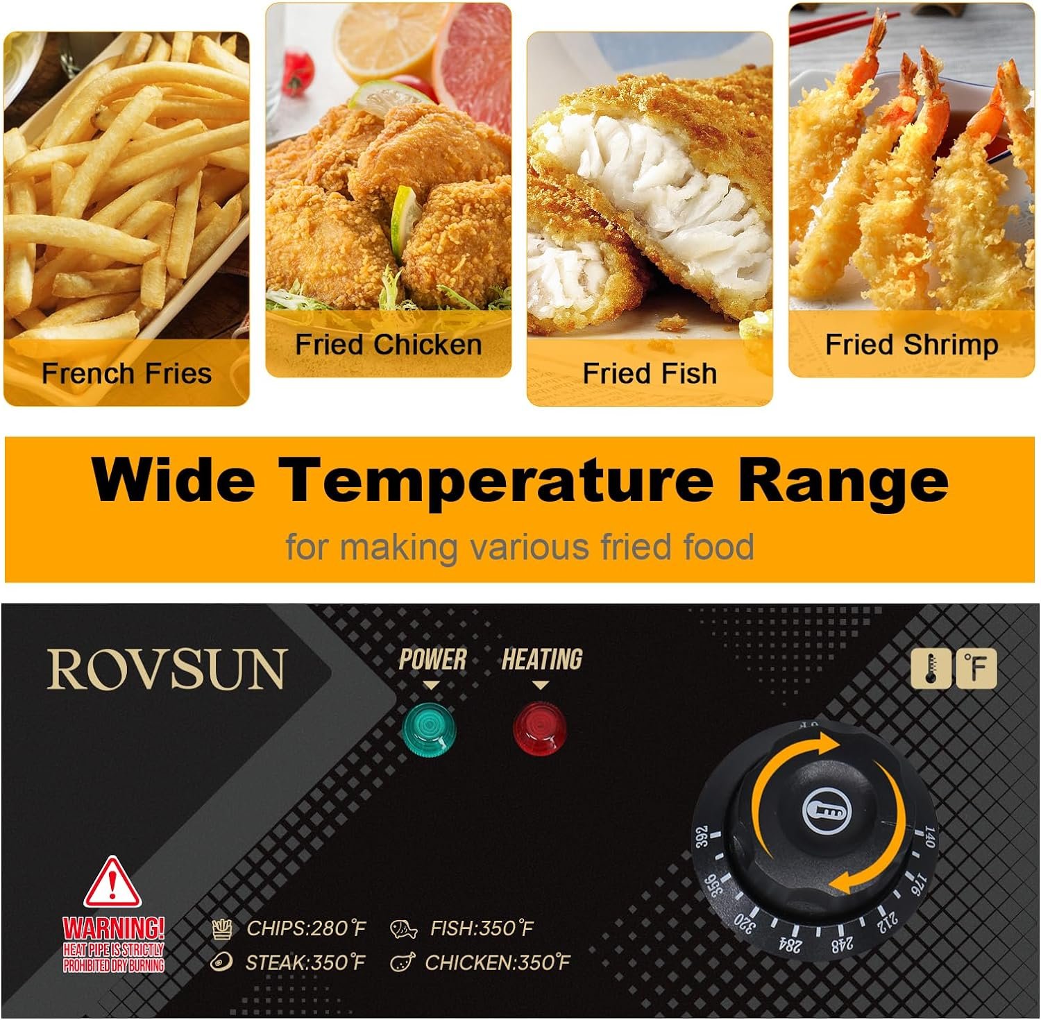 ROVSUN 22.8QT/21.6L Electric Deep Fryer w/Baskets  Lids, Countertop Commercial Stainless Steel Dual Tank Kitchen Fat Fryer Frying Machine for French Fries, Donuts, Adjustable Temperature, 5000W