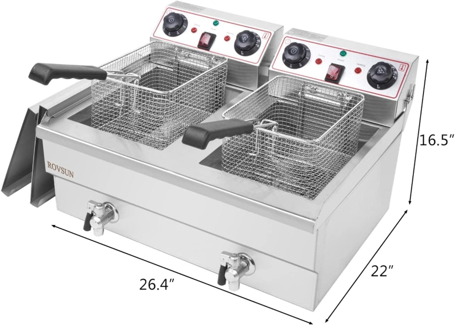 ROVSUN 24.9QT Electric Deep Fryer w/Frying Baskets Timer Drains  Lids, Dual Tank Kitchen Countertop Commercial Frying Machine, Adjustable Temperature, for French Fries Donuts Onion Rings, 3400W 110V