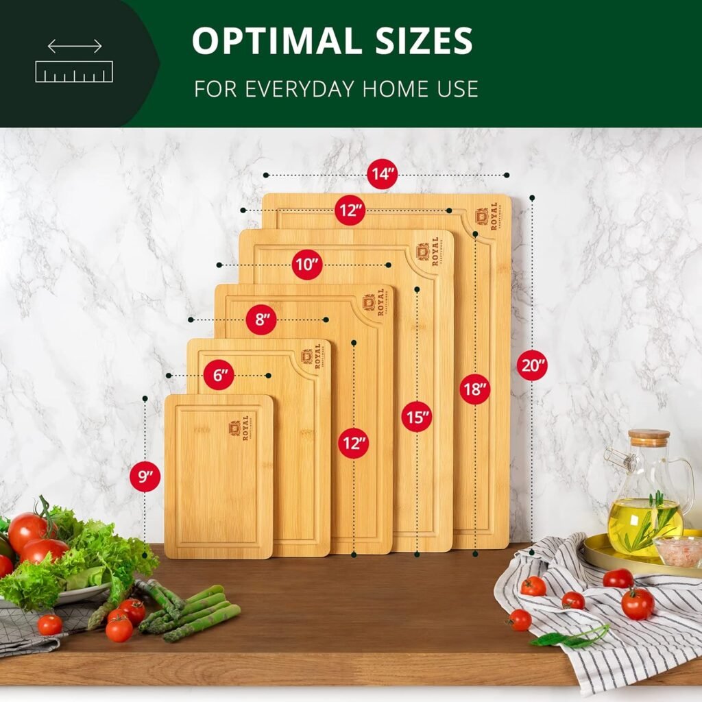 ROYAL CRAFT WOOD Cutting Boards for Kitchen - Bamboo Cutting Board Set of 3, Cutting Boards with Juice Grooves, Serving Board Set, Thick Chopping Board for Meat, Veggies, Easy Grip Handle