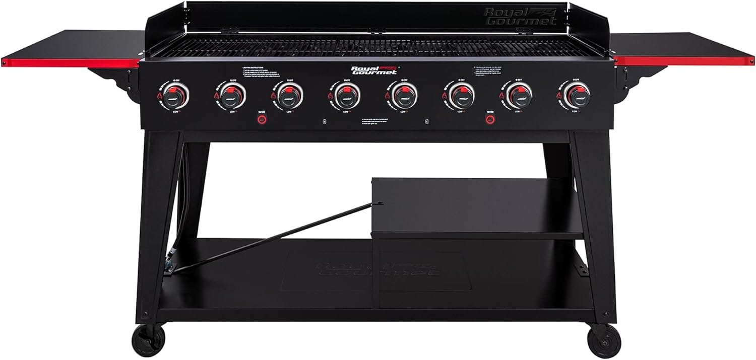 Royal Gourmet GB8003 8-Burner Gas Grill, 104,000 BTU Large Event Propane Grill, Independently Controlled Dual Systems, Outdoor Party or Backyard BBQ Cooking, Black Royal Gourmet GB8003 8-Burner Gas Grill, 104,000 BTU Large Event Propane Grill, Independently Controlled Dual Systems, Outdoor Party or Backyard BBQ Cooking, Black