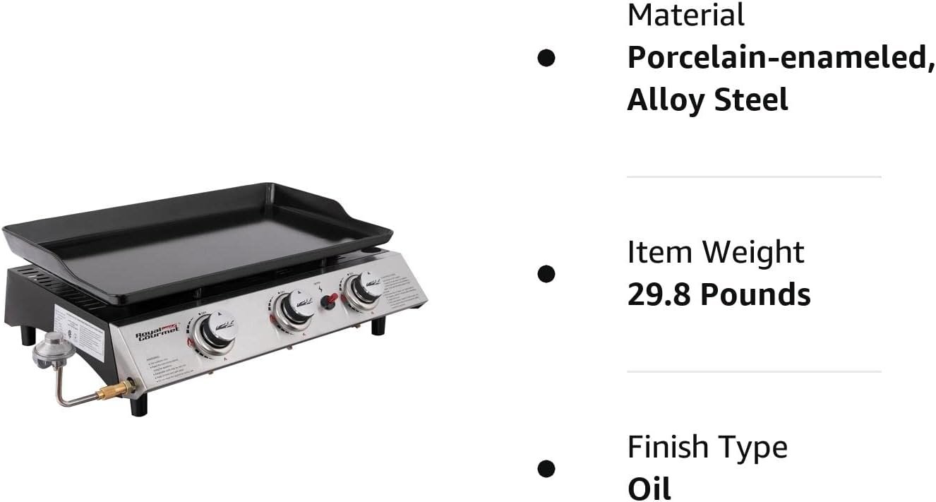 Royal Gourmet PD1302 3-Burner 26,400-BTU Portable Gas Grill Griddle, Flat Top for Outdoor Camping, Tailgating, Picnics, Silver