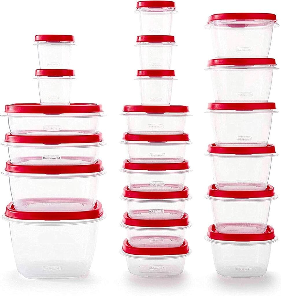 Rubbermaid 42-Piece Food Storage Containers with Lids, Salad Dressing and Condiment Containers, and Steam Vents, Microwave and Dishwasher Safe, Red (Pack of 21) Rubbermaid 42-Piece Food Storage Containers with Lids, Salad Dressing and Condiment Containers, and Steam Vents, Microwave and Dishwasher Safe, Red (Pack of 21)