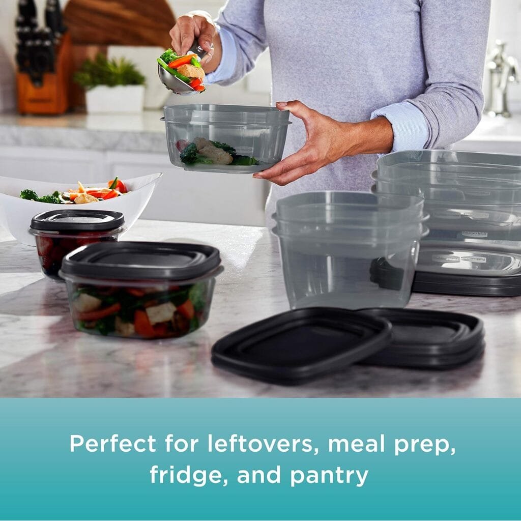 Rubbermaid 42-Piece Food Storage Containers with Lids, Salad Dressing and Condiment Containers, and Steam Vents, Microwave and Dishwasher Safe, Red (Pack of 21) Rubbermaid 42-Piece Food Storage Containers with Lids, Salad Dressing and Condiment Containers, and Steam Vents, Microwave and Dishwasher Safe, Red (Pack of 21)