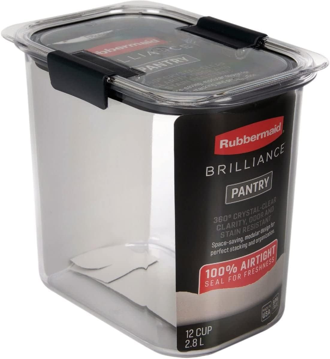 Rubbermaid Brilliance Airtight Food Storage Container for Pantry with Lid for Flour, Sugar, and Rice, 12-Cup, Clear/Grey Rubbermaid Brilliance Airtight Food Storage Container for Pantry with Lid for Flour, Sugar, and Rice, 12-Cup, Clear/Grey
