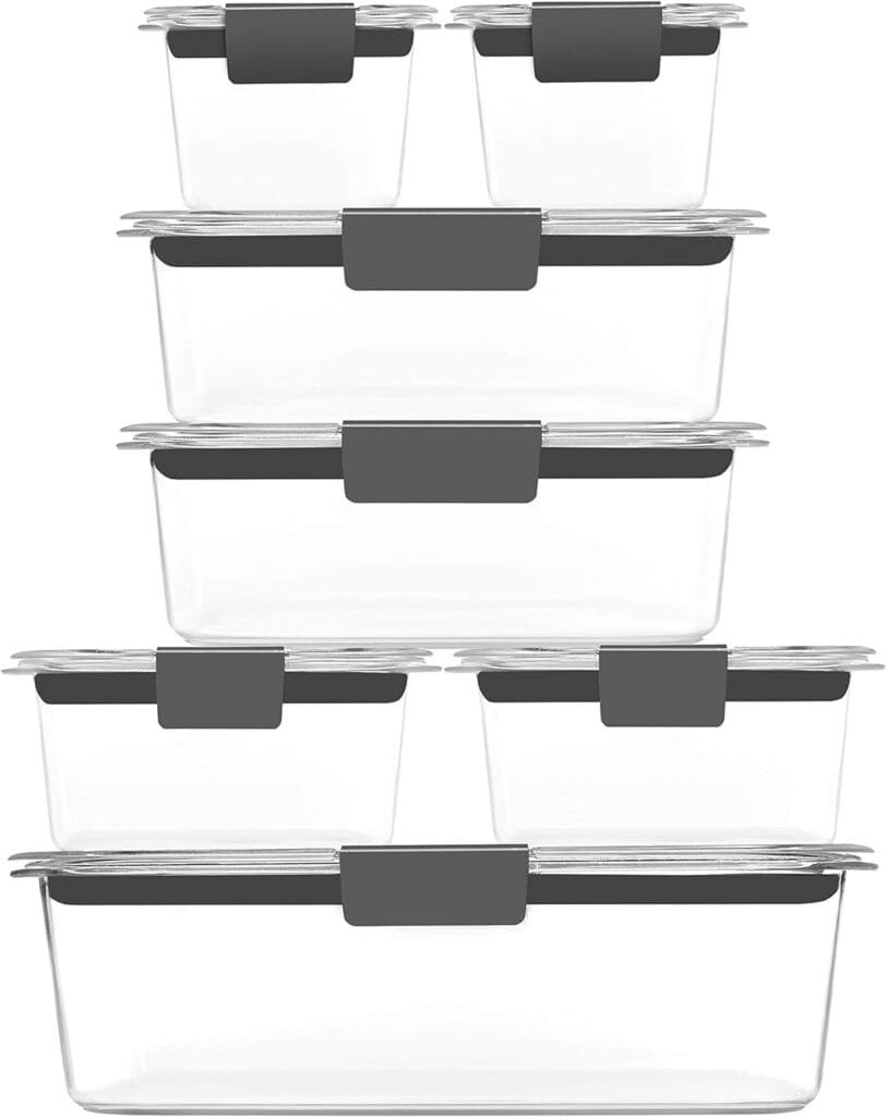 Rubbermaid Brilliance BPA Free Food Storage Containers with Lids, Airtight, for Lunch, Meal Prep, and Leftovers,Clear, Grey Set of 7 Rubbermaid Brilliance BPA Free Food Storage Containers with Lids, Airtight, for Lunch, Meal Prep, and Leftovers,Clear, Grey Set of 7