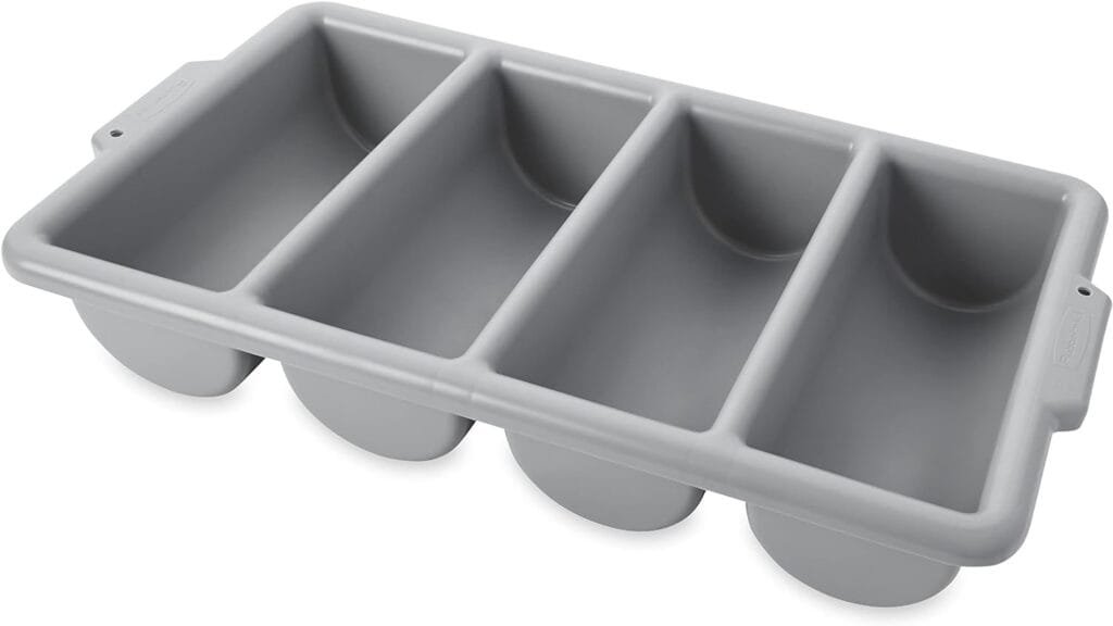 Rubbermaid Commercial Products 4-Compartment Plastic Cutlery Bin, 2pounds, Gray, Supplies for Restaurant Kitchen Use Rubbermaid Commercial Products 4-Compartment Plastic Cutlery Bin, 2pounds, Gray, Supplies for Restaurant Kitchen Use