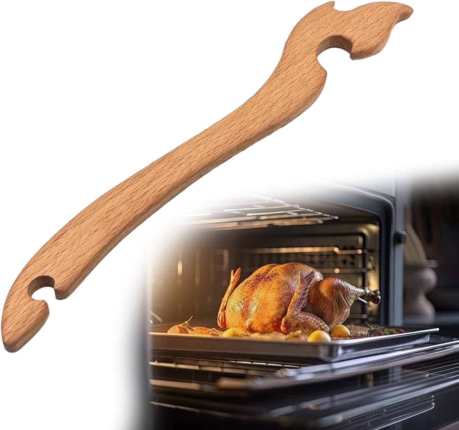Rukinovi Easy Bake Oven Push Pull Tool,Beech Wood Oven Rack Puller,Prevent Scalding,Pull Out Hot Racks Safely,Oven Accessories Very Suitable Kitchen Oven,Toaster Oven,Air Fryer Etc(B-beech)