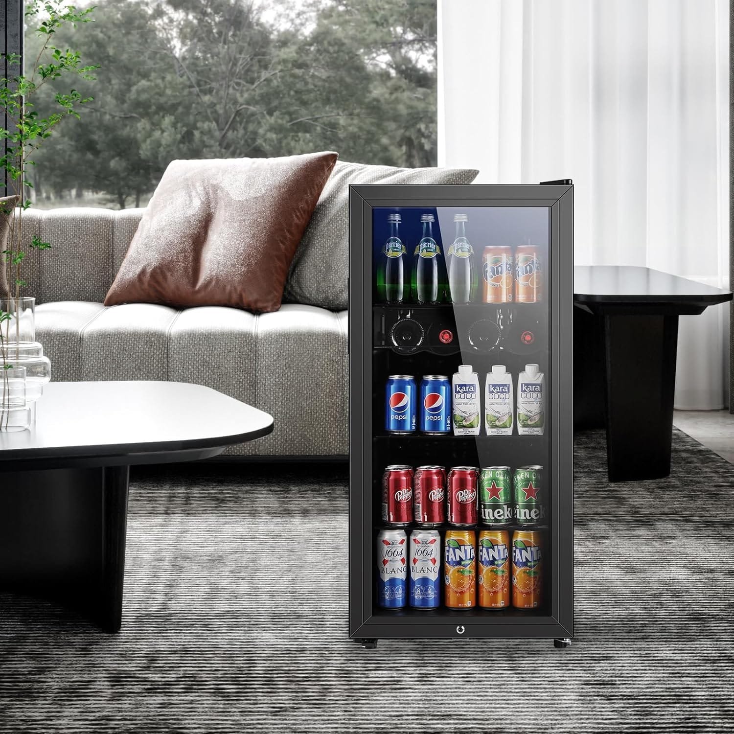 Saeoola Beverage Refrigerator, 3.2 Cu.ft Mini Fridge with Double Glass Door, Cooler for Soda, Beer or Wine for Home, Office or Bar with Adjustable Removable Shelves (Black)