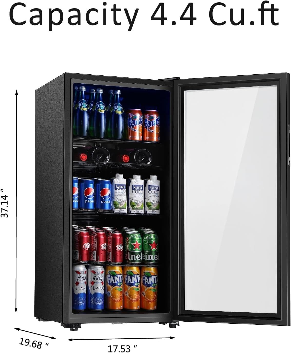 Saeoola Beverage Refrigerator, 3.2 Cu.ft Mini Fridge with Double Glass Door, Cooler for Soda, Beer or Wine for Home, Office or Bar with Adjustable Removable Shelves (Black)