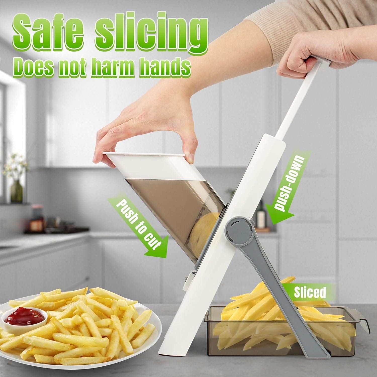 Safe Mandoline Food Slicer for Kitchen - 5in1 Multifunctional Chopper Vegetable Cutter for Fast Meal - French Fry Cutter Julienne Dicer for Vegetables Safe Mandoline Food Slicer for Kitchen - 5in1 Multifunctional Chopper Vegetable Cutter for Fast Meal - French Fry Cutter Julienne Dicer for Vegetables