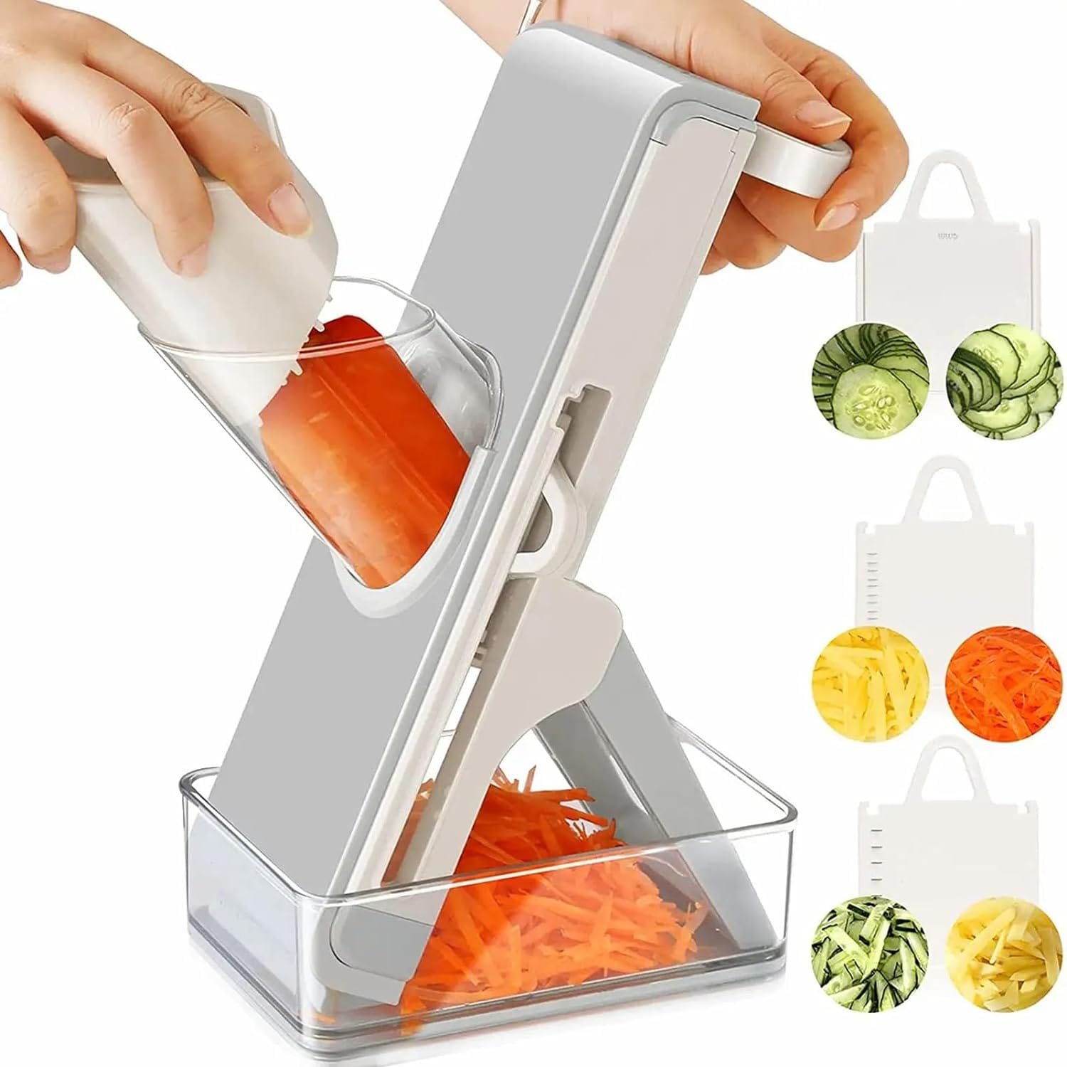 Safe Mandoline Slicer for Kitchen,Vegetable Chopper with Container and Lid,Adjustable Mandoline Slicer,4in1 Vegetable Chopper,Arrot 、Banana、Apple、Lemon、Fries slicer (Grey Blue) Safe Mandoline Slicer for Kitchen,Vegetable Chopper with Container and Lid,Adjustable Mandoline Slicer,4in1 Vegetable Chopper,Arrot 、Banana、Apple、Lemon、Fries slicer (Grey Blue)