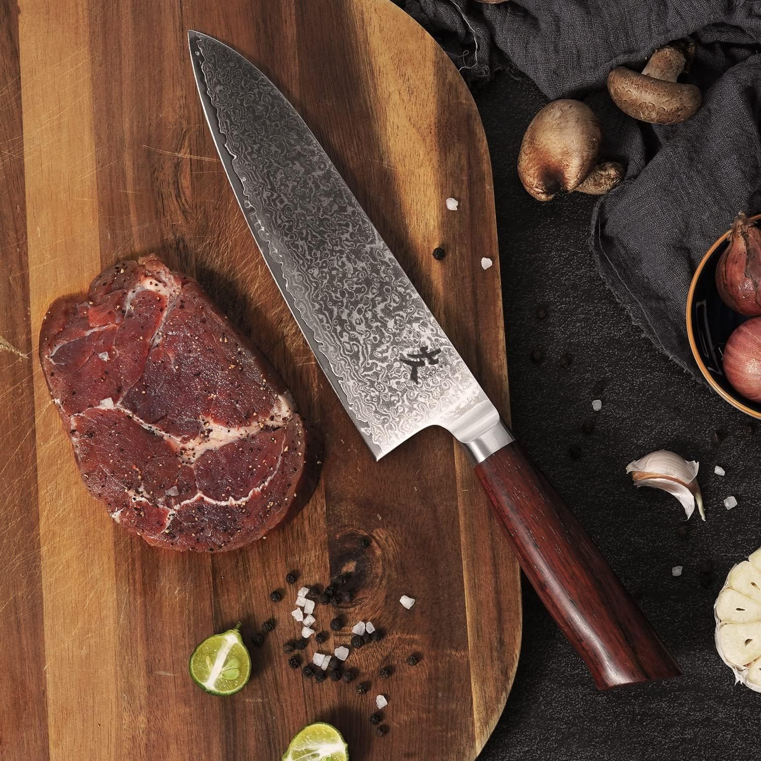 SAMCOOK Damascus Chef Knife - 8 Inch Professional Sharp Gyuto Knife - Japanese VG-10 High Carbon Stainless Steel Kitchen Cooking knife - Ergonomic Blue Resin Wood Handle with Gift Box SAMCOOK Damascus Chef Knife - 8 Inch Professional Sharp Gyuto Knife - Japanese VG-10 High Carbon Stainless Steel Kitchen Cooking knife - Ergonomic Blue Resin Wood Handle with Gift Box