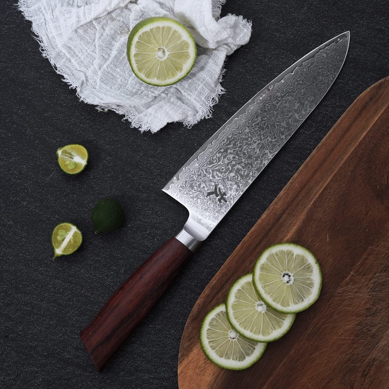 SAMCOOK Damascus Chef Knife - 8 Inch Professional Sharp Gyuto Knife - Japanese VG-10 High Carbon Stainless Steel Kitchen Cooking knife - Ergonomic Blue Resin Wood Handle with Gift Box SAMCOOK Damascus Chef Knife - 8 Inch Professional Sharp Gyuto Knife - Japanese VG-10 High Carbon Stainless Steel Kitchen Cooking knife - Ergonomic Blue Resin Wood Handle with Gift Box