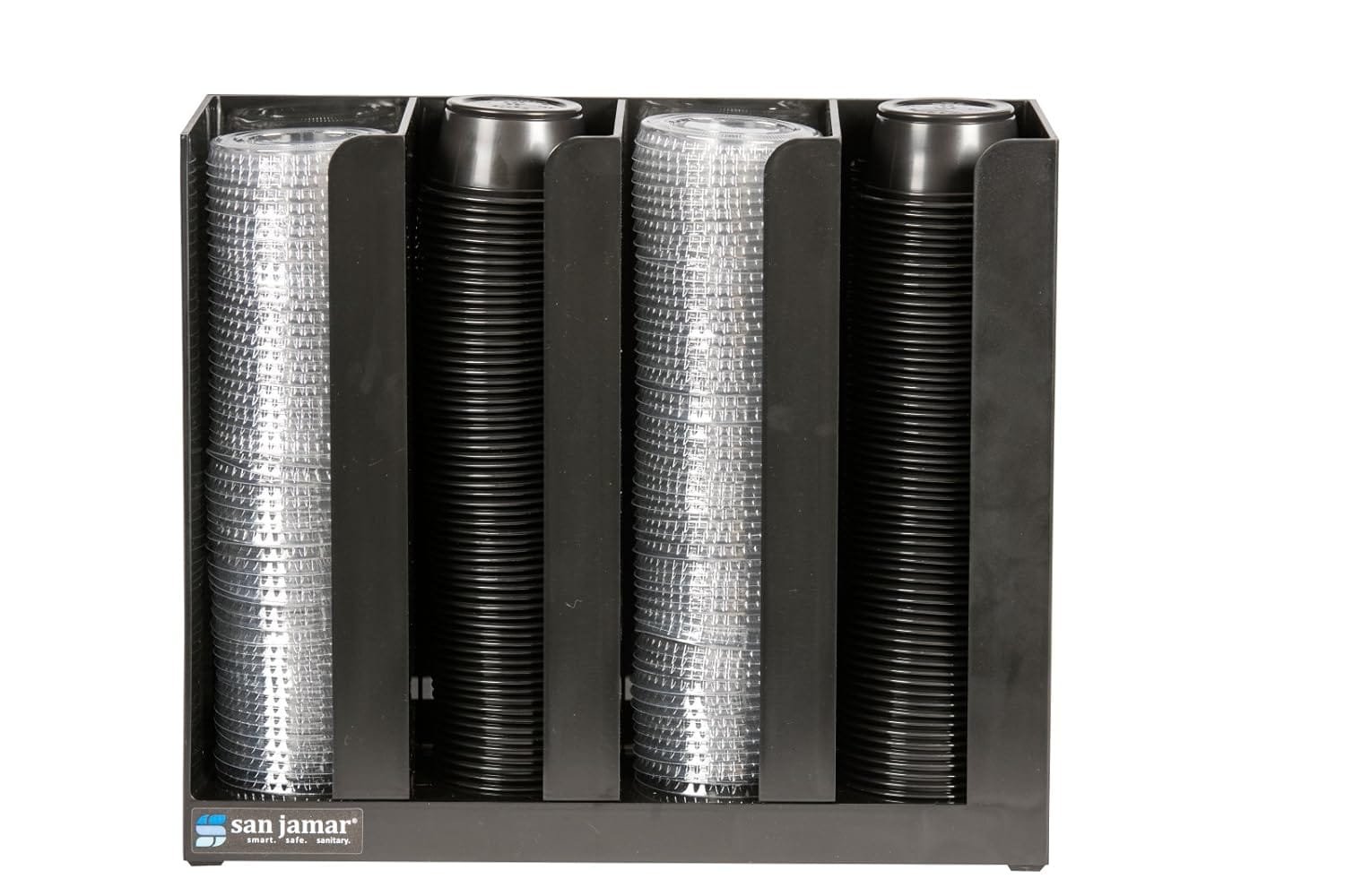 San Jamar Portion Cup and Lid Organizer Fits 2 Cups and Lids with Removable Dividers for Kitchen, Restaurant, and Fast Food, Plastic, 10 x 11.5 x 3.25 Inches, Black San Jamar Portion Cup and Lid Organizer Fits 2 Cups and Lids with Removable Dividers for Kitchen, Restaurant, and Fast Food, Plastic, 10 x 11.5 x 3.25 Inches, Black