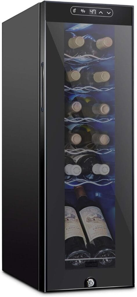 Schmecke 12 Bottle Compressor Wine Cooler Refrigerator w/Lock | Large Freestanding Wine Cellar | 41f-64f Digital Temperature Control Wine Fridge For Red, White, Champagne or Sparkling Wine - Black Schmecke 12 Bottle Compressor Wine Cooler Refrigerator w/Lock | Large Freestanding Wine Cellar | 41f-64f Digital Temperature Control Wine Fridge For Red, White, Champagne or Sparkling Wine - Black