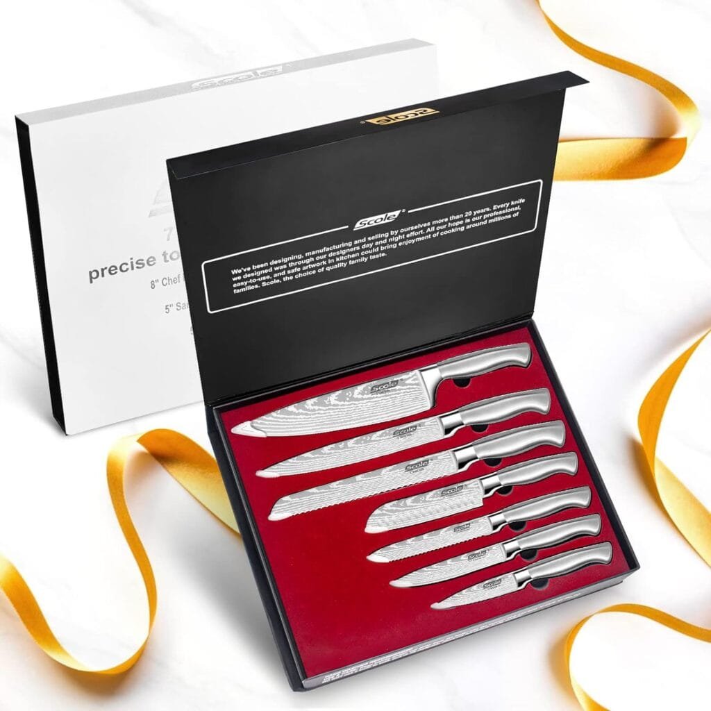 SCOLE® Chef Knife Ultra Sharp Kitchen Knife Set 7-Piece, Premium German 1.4116 Stainless Steel Chefs Knife Set, Ergonomic Handle Professional Knives Set for Kitchen with Gift Box