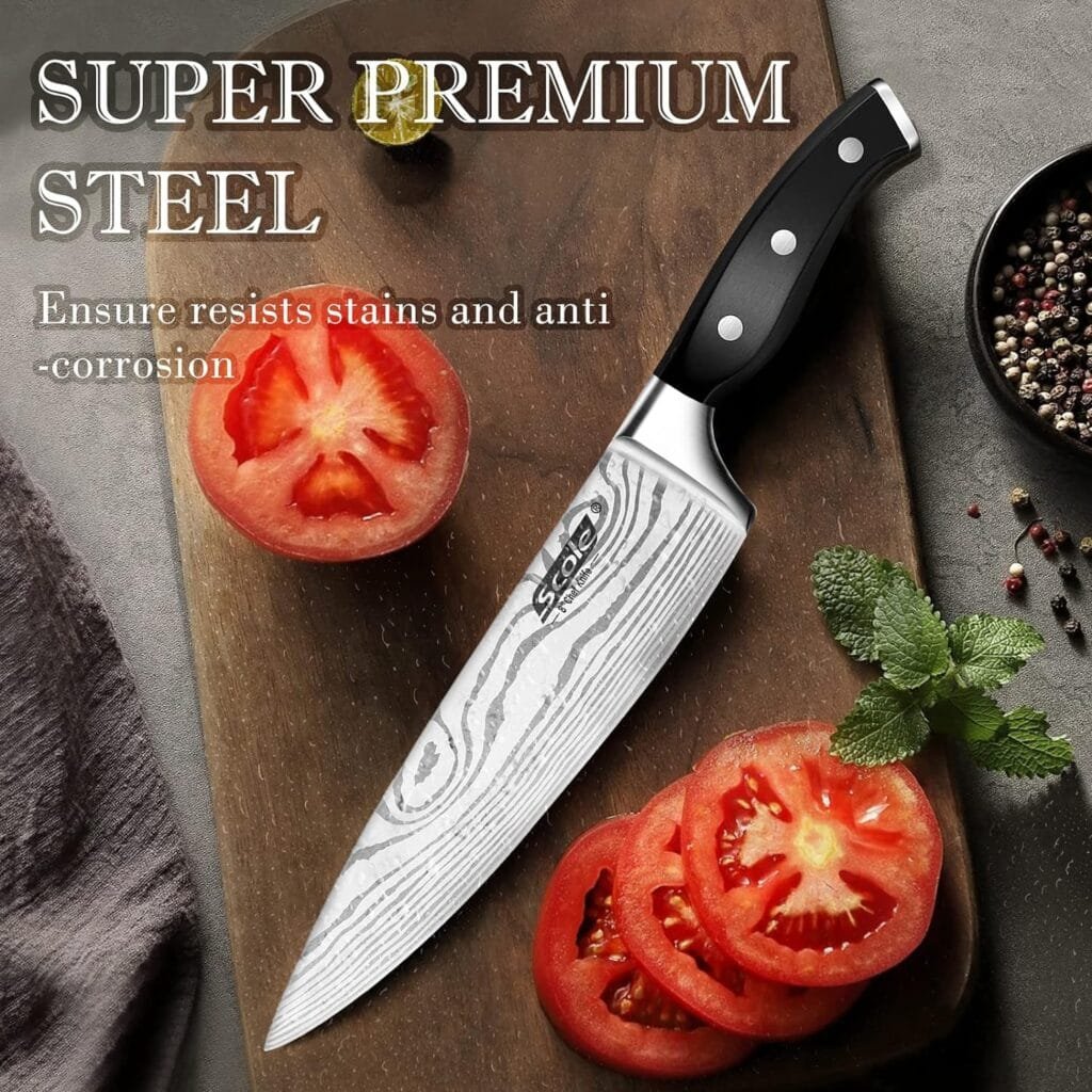 SCOLE® Chef Knife Ultra Sharp Kitchen Knife Set 7-Piece, Premium German 1.4116 Stainless Steel Chefs Knife Set, Ergonomic Handle Professional Knives Set for Kitchen with Gift Box