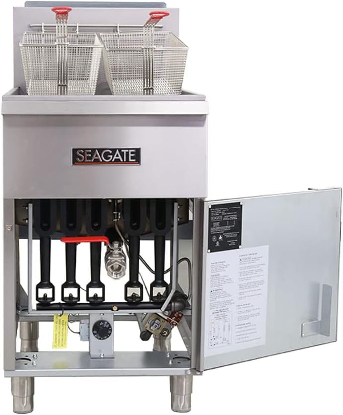 SEAGATE, SGF-35/40NG, Commercial Restaurant Gas Fryer, Stainless Steel, Natural Gas, 35 to 40-lb., 3-Burner, 90,000 BTU, 400° Temp Limit