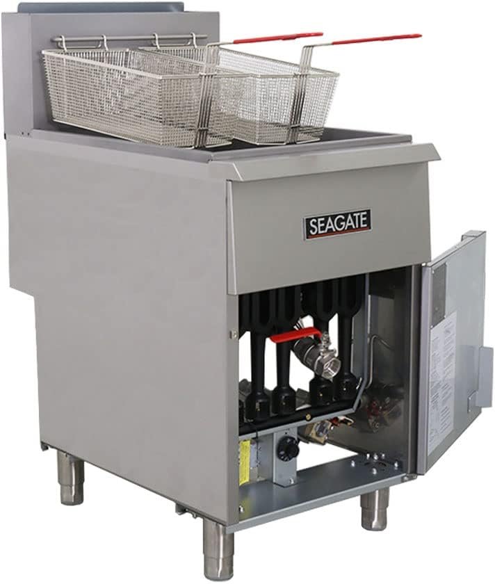SEAGATE, SGF-35/40NG, Commercial Restaurant Gas Fryer, Stainless Steel, Natural Gas, 35 to 40-lb., 3-Burner, 90,000 BTU, 400° Temp Limit