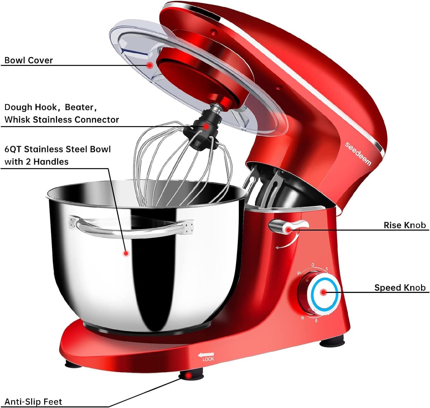 Seedeem Stand Mixer, 6Qt Electric Food Mixer, 660W 6-Speeds Tilt-Head Dough Mixers with Dishwasher-Safe Dough Hook, Wire Whip Beater for Daily Use, Black Seedeem Stand Mixer, 6Qt Electric Food Mixer, 660W 6-Speeds Tilt-Head Dough Mixers with Dishwasher-Safe Dough Hook, Wire Whip Beater for Daily Use, Black