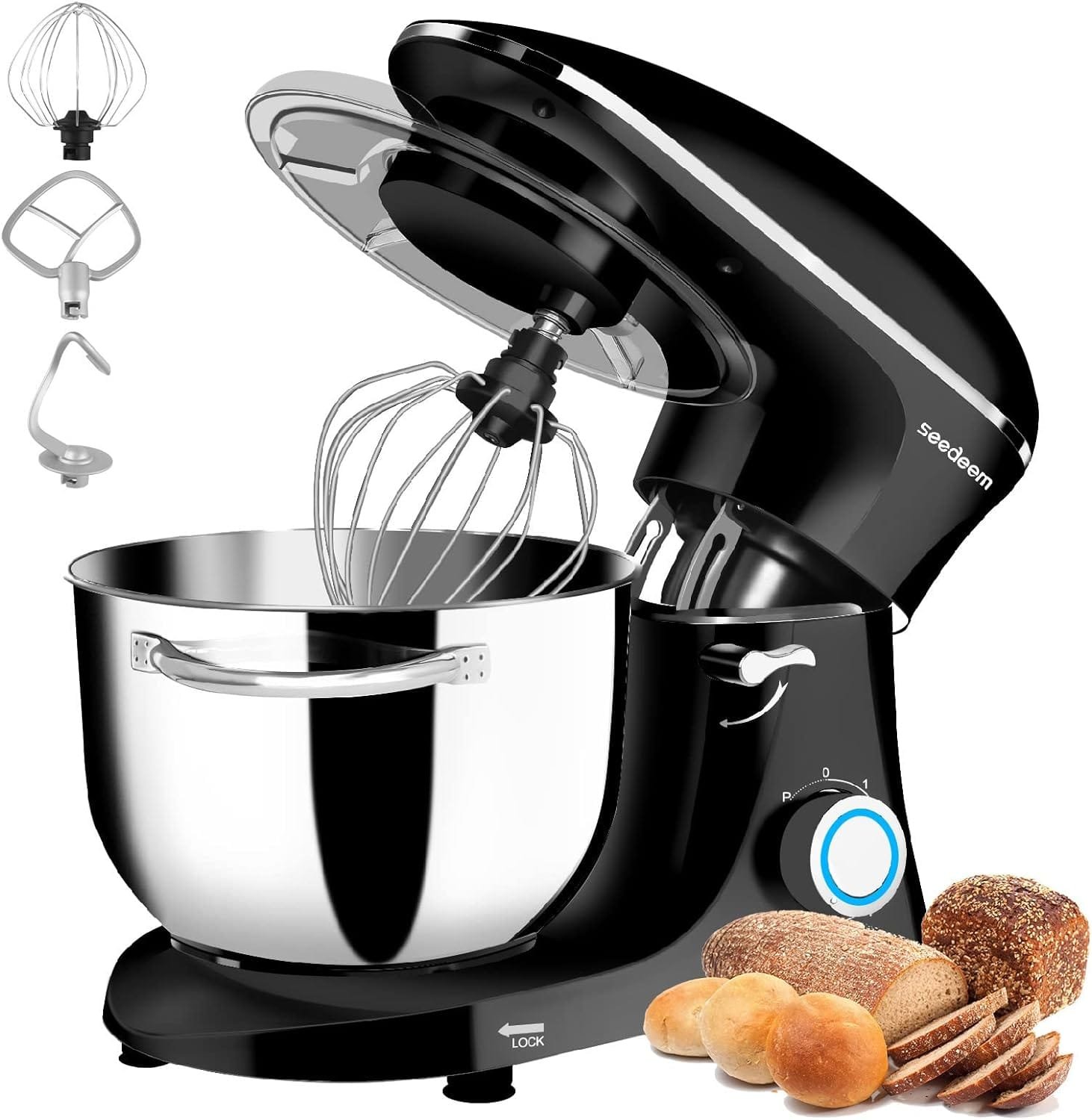 Seedeem Stand Mixer, 6Qt Electric Food Mixer, 660W 6-Speeds Tilt-Head Dough Mixers with Dishwasher-Safe Dough Hook, Wire Whip  Beater for Daily Use, Red