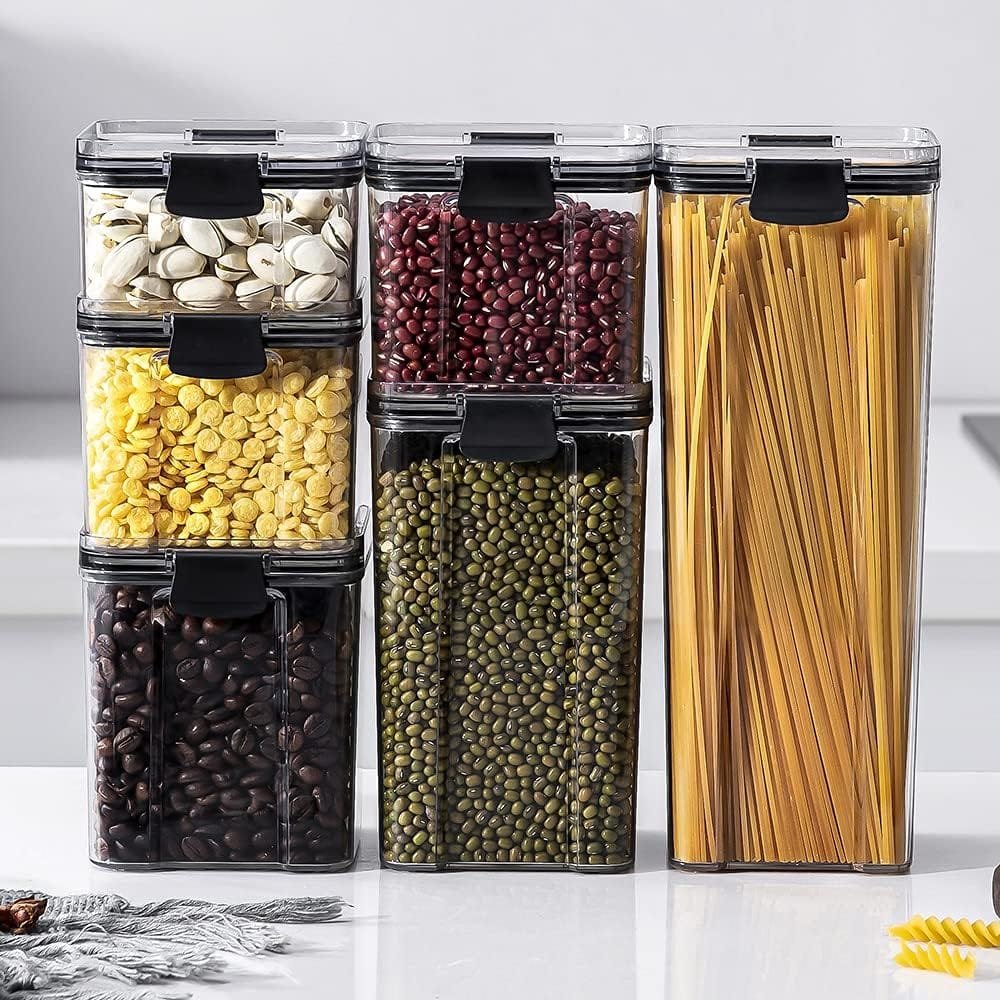 [Set of 6] Premium Quality Airtight Food Storage Container Clear Plastic Sturdy Canisters with Easy Lock For Kitchen Pantry Organization