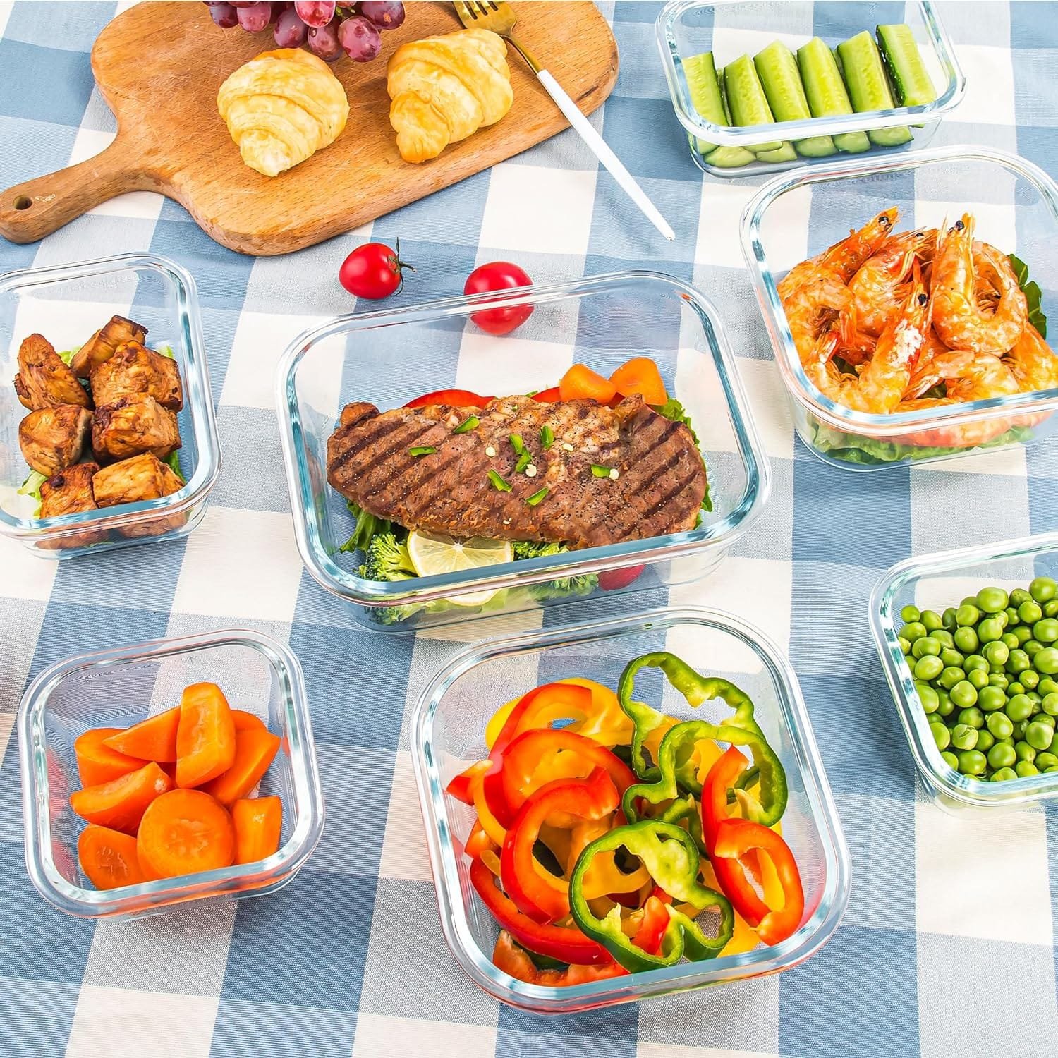 SHYRC 8 Pack Glass Food Storage Containers Set, Glass Meal Prep Containers with Leakproof Lids, Airtight Glass Lunch Containers, Ideal for Food Storage, On-the-Go, Leftover