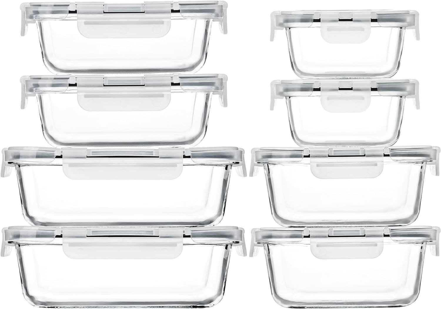 SHYRC 8 Pack Glass Food Storage Containers Set, Glass Meal Prep Containers with Leakproof Lids, Airtight Glass Lunch Containers, Ideal for Food Storage, On-the-Go, Leftover