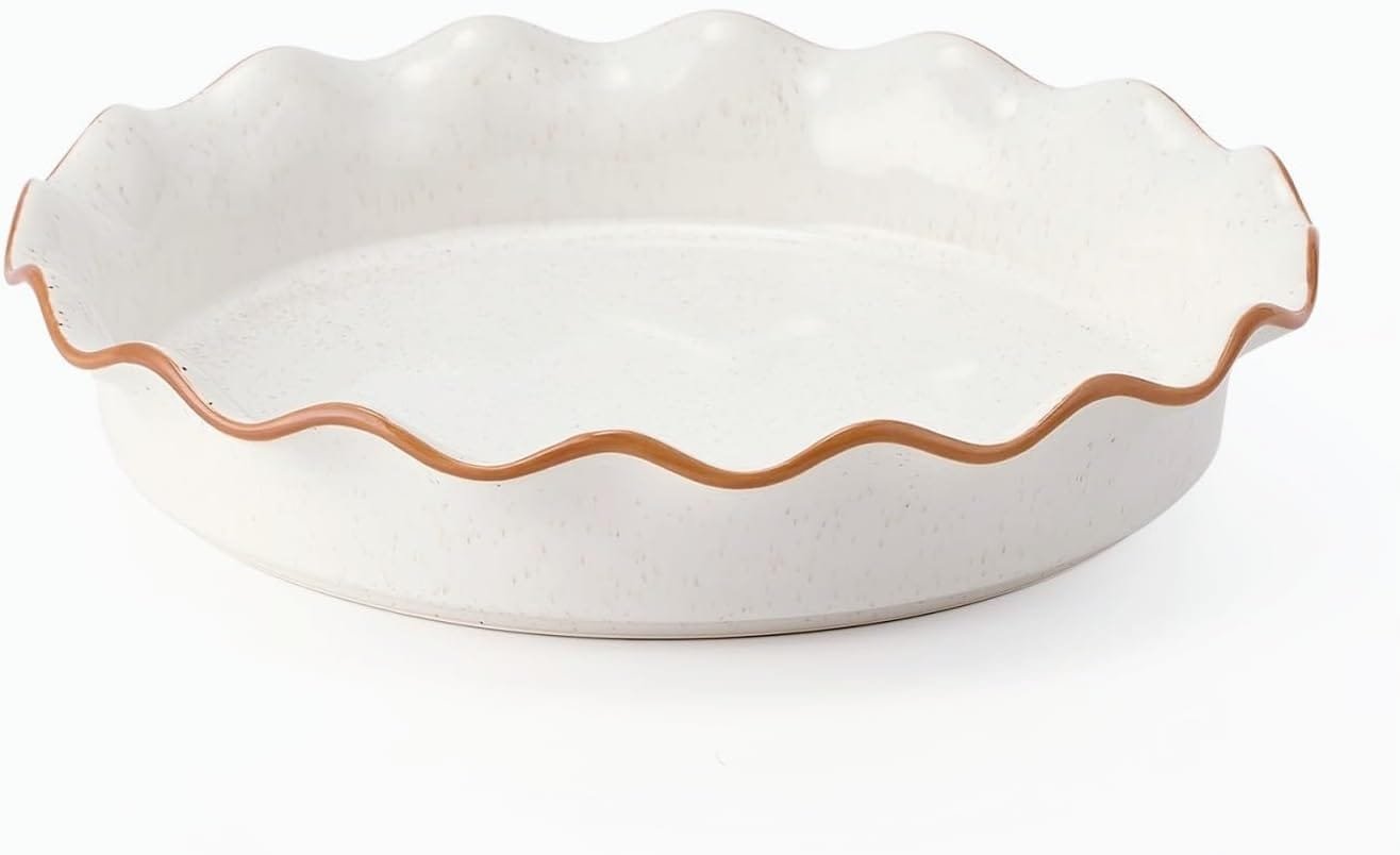 SIDUCAL Pie Pan for Baking 10.5 inch,NonStick Reusable Ceramic Pie Plate with Ruffled Edge,Dishwasher and Oven Safe,Deep Dish Pie Pan for Apple Pie,Quiche,Pot Pies, Tart, etc（White）